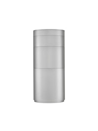 a silver canister on a white background